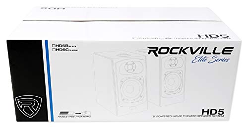 (2) Rockville HD5B 5" 150w RMS Powered Bluetooth Bookshelf Home Theater Speakers