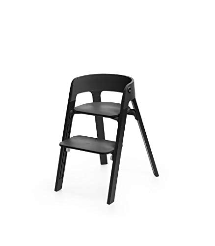 Stokke Steps 5-in-1 Adjustable Baby High Chair, Oak Black Legs with Black Seat (Includes Chair and Baby Seat with Harness)