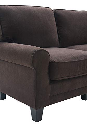 Serta Copenhagen Sofa Couch for Two People, Pillowed Back Cushions and Rounded Arms, Durable Modern Upholstered Fabric, 61" Loveseat, Dark Brown