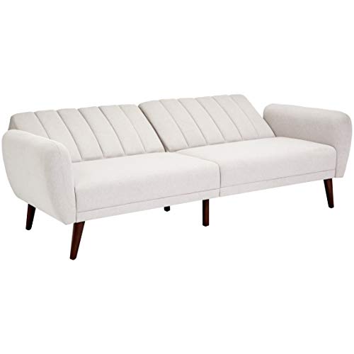 Sunrise Coast Torino Modern Linen-Upholstery Futon with Wooden Legs, Pearl Gray