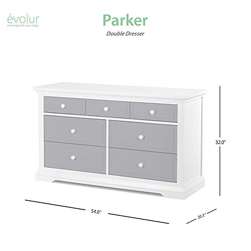 Evolur Parker Double Dresser, White/Dove Grey