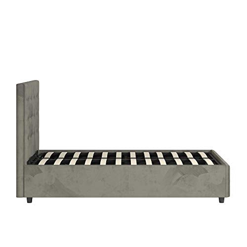 DHP Cambridge Bed with Storage, Twin Size, Gray Velvet Upholstered