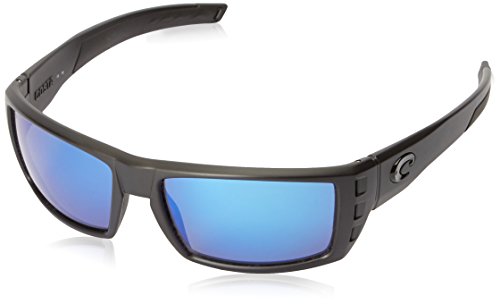 Costa Del Mar Men's Rafael Rectangular Sunglasses, Blackout/Blue Mirrored Polarized-580G, 59 mm