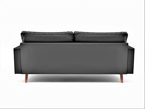 Container Furniture Direct Orion Mid Century Modern PU Leather Upholstered Living Room Loveseat with Bolster Pillows, 69.68" Black