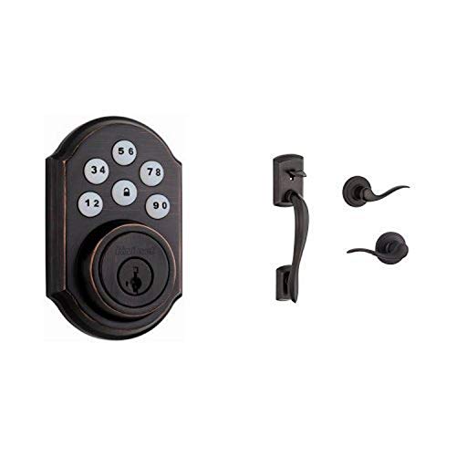 Kwikset 909 SmartCode Electronic Deadbolt featuring SmartKey Security and Avalon Handleset with Tustin Right Handed and Left Handed Lever in Venetian Bronze