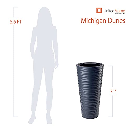 “Michigan Dunes” Tall Modern Round Flower Pot with Insert (31 inch, Grey) Set of Two