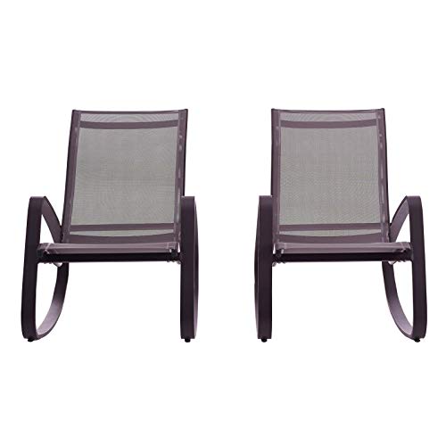 Modway Traveler Outdoor Patio Aluminum Mesh Rocking Sling Chair Gliders, Two Lounge, Black