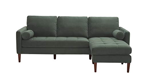 Amazon Brand – Rivet Aiden Mid-Century Modern Velvet Reversible Sectional Sofa (86") - Hunter Green