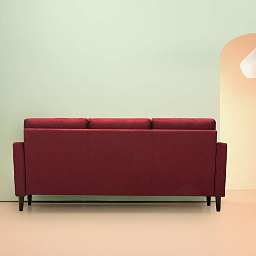 Zinus SSMC-RE Mikhail Mid-Century Upholstered 76.4 Inch Sofa / Living Room Couch, Ruby Red Weave