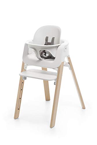 Stokke Steps Complete 5-in-1 Adjustable Baby High Chair Bundle, Natural Legs with White Seat (Includes Chair, Baby Set and Tray)