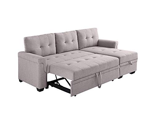 Lilola Home Lucca Linen Reversible Sleeper Sectional Sofa Light Gray