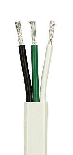 10/3 AWG Triplex Flat AC Marine Wire - Tinned Copper Boat Cable - 50 Feet - Black/White/Green - Made in The USA