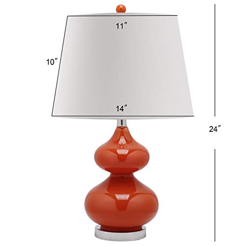 Safavieh Lighting Collection Eva Blood Orange Double Gourd Glass 24-inch Bedroom Living Room Home Office Desk Nightstand Table Lamp (Set of 2) - LED Bulbs Included