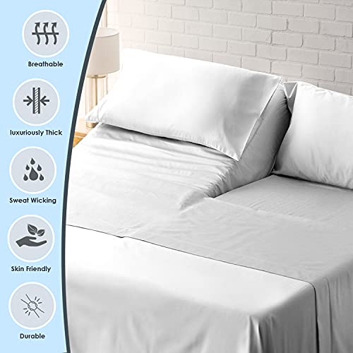 1000 Thread Count Sheet Set, 100% Long Staple Pure Cotton White Split King Sheets, Luxurious Smooth Sateen Weave Breathable Sheets fit Upto 15 inch Deep Pockets (White Split King Cotton Sheets)