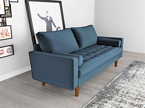 Container Furniture Direct S5456 Mid Century Modern Velvet Upholstered Tufted Living Room Sofa, 69.68", Prussian Blue