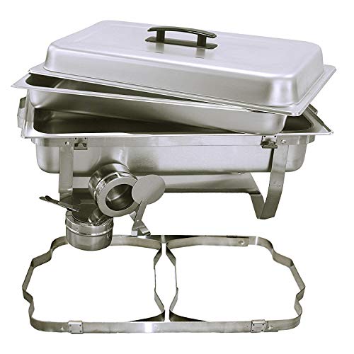 TigerChef 8 Quart Full Size Stainless Steel Chafer with Folding Frame and Cool-Touch Handle and 2 Half Size Chafing Dishes Food Pans 3 Pack