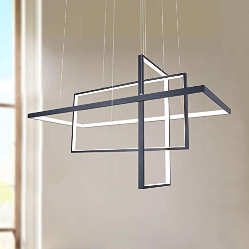 Leniure Black Square Cube LED Light Pendant Lamp Chandelier Lighting Fixture 34" Wide 16" Deep 20" High, Warm White 3000K