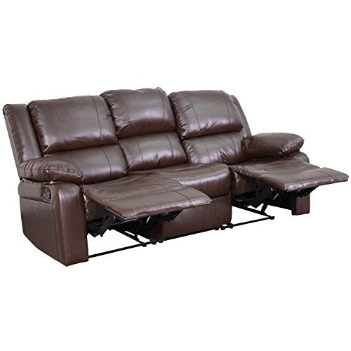 Flash Furniture Harmony Series Brown Leather Sofa with Two Built-In Recliners