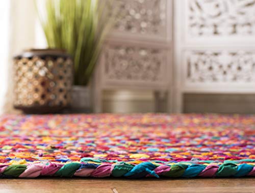 Safavieh Braided Collection BRD210A Handmade Boho Reversible Cotton Area Rug, 2'3" x 19', Red / Multi