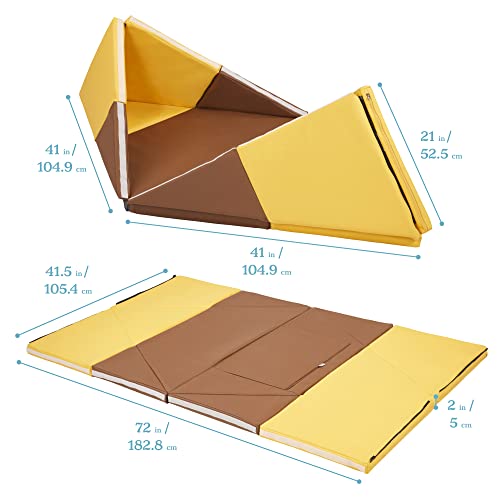 ECR4Kids Tent Canoe and Tumbler Too - Unique Transforming Activity Play Mat for Toddlers and Kids, Chocolate/Yellow