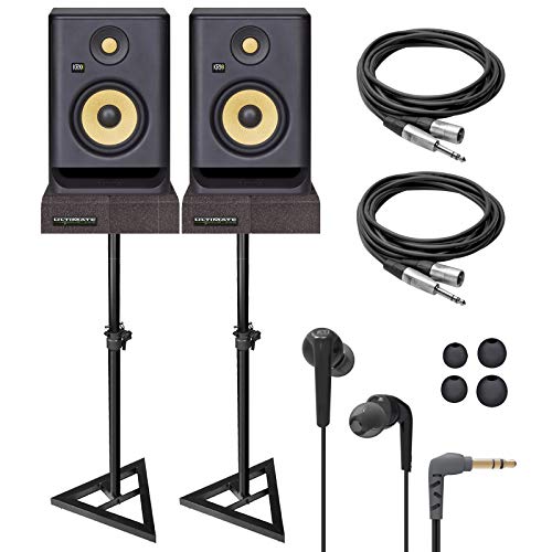 KRK Rokit RP5G4 5" Powered Studio Monitors Pair + Stands + XLR/TRS Cable Pack