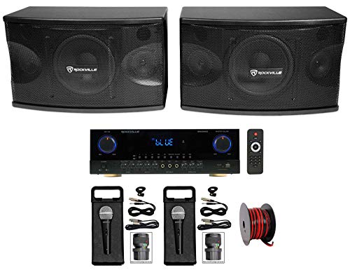 (2) Rockville KPS80 8" Karaoke Vocal Speakers+Bluetooth Amplifier Mixer+(2) Mics