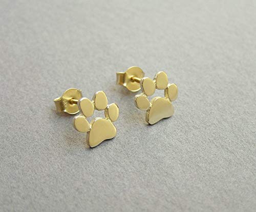 14k Gold Paw Print Earrings