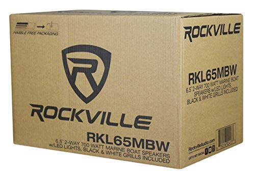 (4) Rockville RKL65MBW 6.5" 700 Watt Marine Boat LED Speakers+Amplifier+Amp Kit