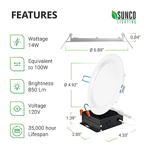 Sunco Lighting 16 Pack 6 Inch Slim LED Downlight, Baffle Trim, Junction Box, 14W=100W, 850 LM, Dimmable, 3000K Warm White, Recessed Jbox Fixture, IC Rated, Retrofit Installation - ETL & Energy Star