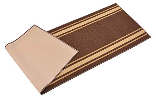 Custom Size Solid Border Roll Runner 32" W x Your Length Choice Slip Resistant Rubber (Brown w/ Beige Border 32 ft x 32")