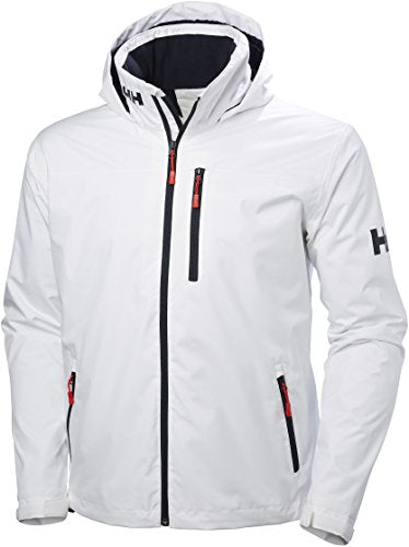 Helly Hansen Men's Crew Hooded Midlayer Fleece Lined Waterproof Raincoat Jacket, 001 White, XX-Large