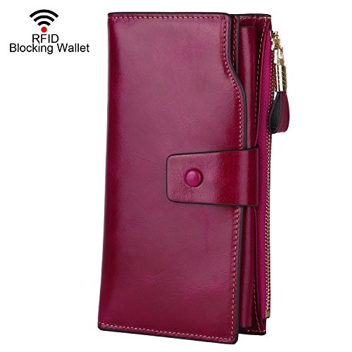 Lavemi Womens Large Capacity Genuine Leather RFID Blocking Wallets Wristlet Clutch Card Holder(2- Light Purple)