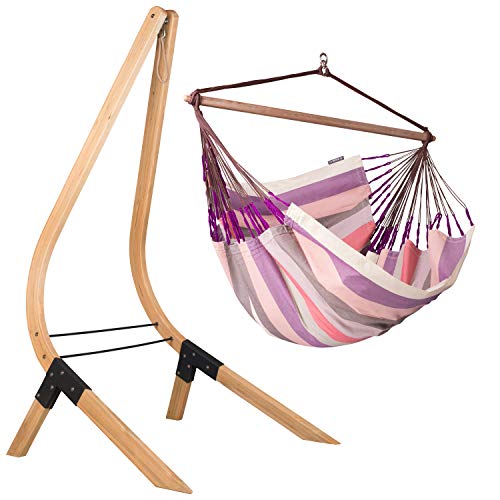 LA SIESTA Domingo Plum - Weather-Resistant Outdoor Kingsize Hammock Chair with FSC Certified Spruce Stand