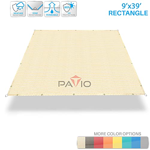 Patio Paradise 9' x 39' Straight Edge Sun Shade Sail, Beige Rectangle Outdoor Shade Cloth Pergola Cover UV Block Fabric - Custom 3 Year Warrenty