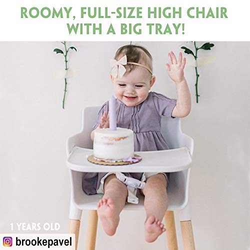 FUNNY SUPPLY Wooden Baby High Chair with Removable Tray Adjustable Footrest and Legs Grows with Your Child White