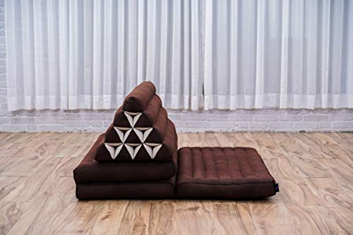 Leewadee Foldout Triangle Thai-Cushion Floor-Seat with Back-Rest TV Pillow Lounge-r Foldable Out-Door Mattress, 31.5x67x15 inches, Kapok, Black red