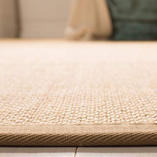 Safavieh Natural Fiber Collection NF141B Border Sisal Area Rug, 8' x 8' Round, Maize / Linen