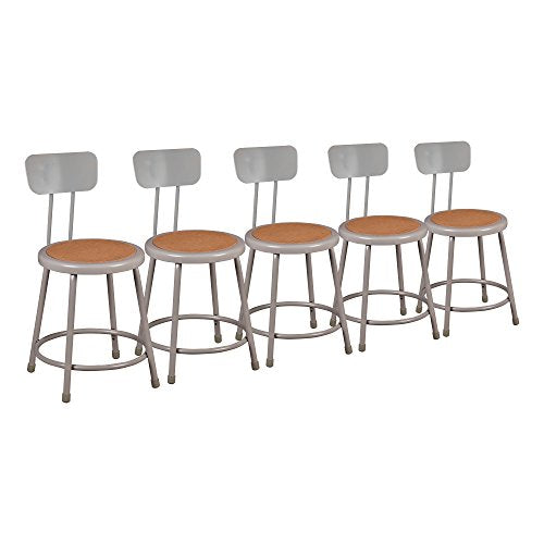 Learniture Heavy Duty Steel Lab Stool with Backrest, 18" Seat Height, Gray, NOR-TY-538-18B-PK (Pack of 5)