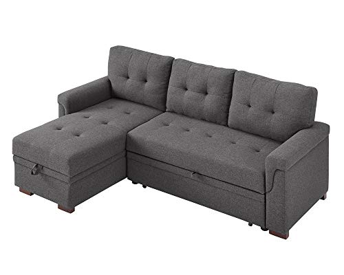 Lilola Home Lucca Linen Reversible Sleeper Sectional Sofa Steel Gray