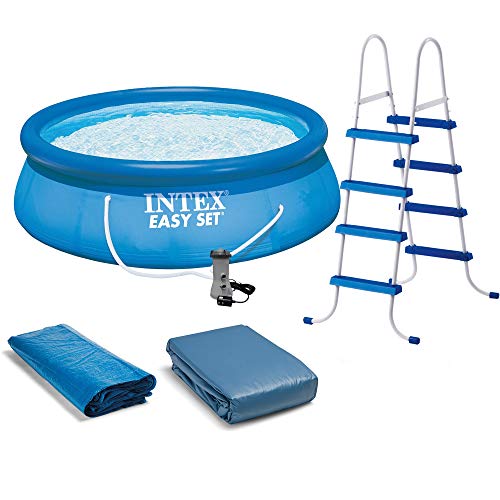 Intex Above Ground Swimming Pool, Ladder with Pump and 15’ Pool Debris Cover