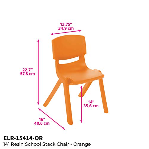 ECR4Kids School Stack Resin Chair, Indoor/Outdoor Plastic Stacking Chairs for Kids, 14 inch Seat Height, Orange (6-Pack)