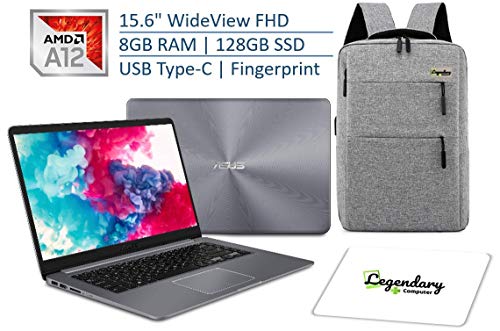 2019 ASUS 15.6 Inch Laptop AMD Quad-Core A12-9720P, 8GB RAM, 128GB SSD Legendary Backpack and Mouse Pad Bundle
