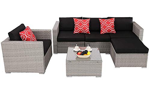 Do4U Patio Set 6-Piece Outdoor PE Wicker Rattan Steel Frame Sectional Cushioned Seat Sofa