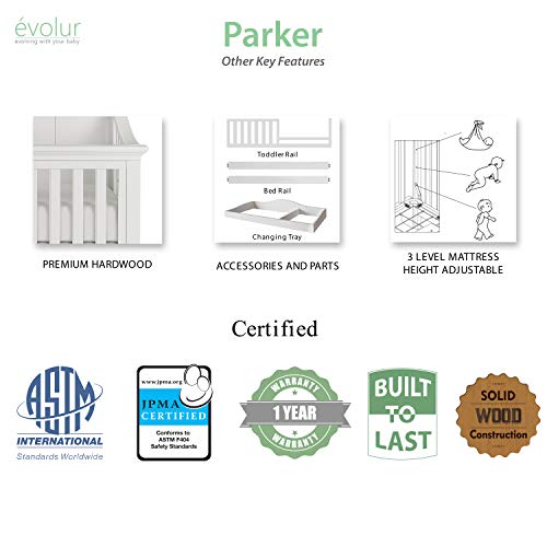 Evolur Parker 5 in 1 Convertible Crib in 2 Tone, White and Dove Grey