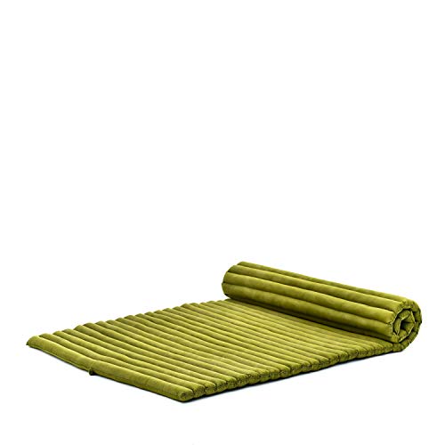 LEEWADEE Rollable Floor Mat L – Comfortable and Rollable Thai Mattress, Soft Massage Mat Filled with Eco-Friendly Kapok, Perfect to Use as a Sleeping Mat 75 x 39 inches, Green