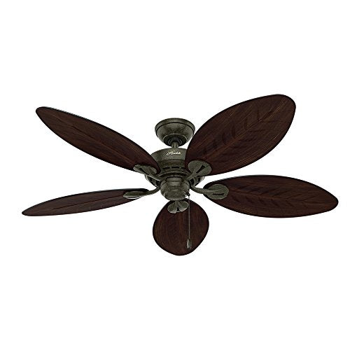 Hunter Fan Company Bayview 54-Inch ETL Damp Listed Ceiling Fan with Five White Wicker/White Palm Leaf Plastic Blades