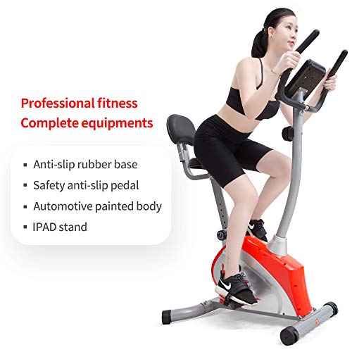leikefitness Exercise Bike easy to assemble Magnetically Controlled Stationary spin bike Indoor Cycling Upright Bike for Home Gym Cardio Workout 600C (RED)