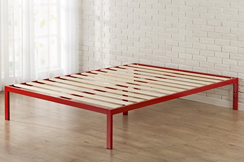 Zinus Mia Modern Studio 14 Inch Platform 1500 Metal Bed Frame / Mattress Foundation / No Box Spring Needed / Wooden Slat Support / Good Design Award Winner / Red, Queen