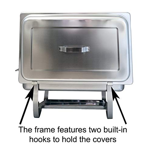 TigerChef 8 Quart Full Size Stainless Steel Chafer with Folding Frame and Cool-Touch Handle and 2 Half Size Chafing Dishes Food Pans 3 Pack