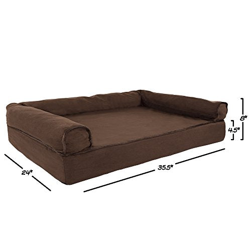 PETMAKER Orthopedic Pet Sofa Bed with Memory Foam and Foam Stuffed Bolsters 35.5x24x8 Brown